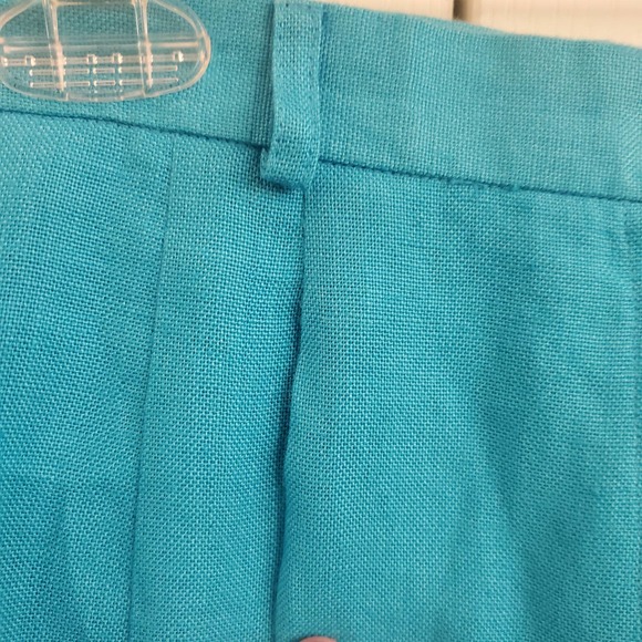 🎯Vintage Talbots Turquoise Irish Linen High Rise Pleated Front Wide Leg Pant 12 - Picture 5 of 16